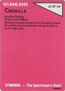 1988 Scanlens #65 Jonathan Docking Back